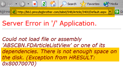 Error on bb2.pinoybigbrother.com