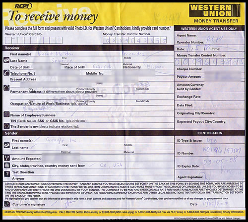 Western union outlet receive money