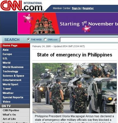 Frontpage of CNN International, 24 February 2006.