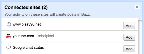 Google Buzz Connected SItes.